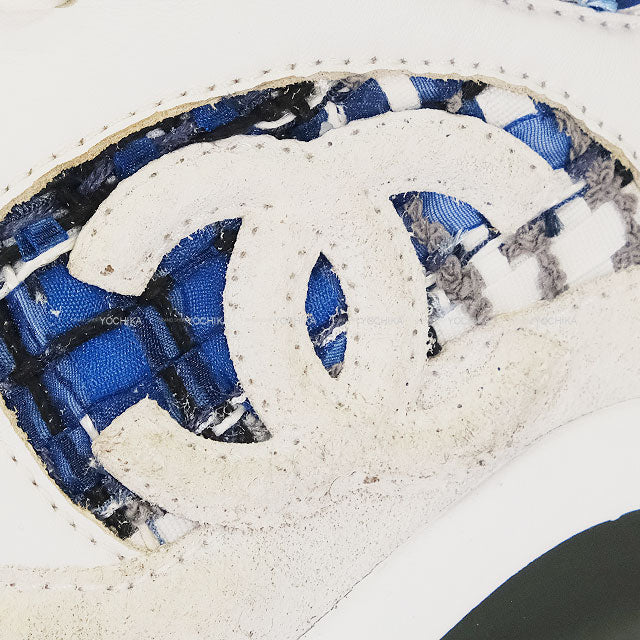 [Pre-loved] CHANEL sneakers Coco mark 24P White/Blue/Black/Gray Tweed/Suede/Calfskin #39 G38299[LIKE NEW][Authentic]