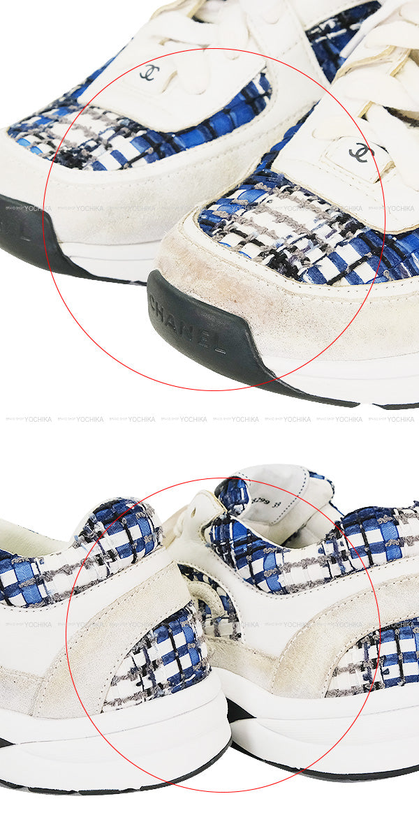 [Pre-loved] CHANEL sneakers Coco mark 24P White/Blue/Black/Gray Tweed/Suede/Calfskin #39 G38299[LIKE NEW][Authentic]