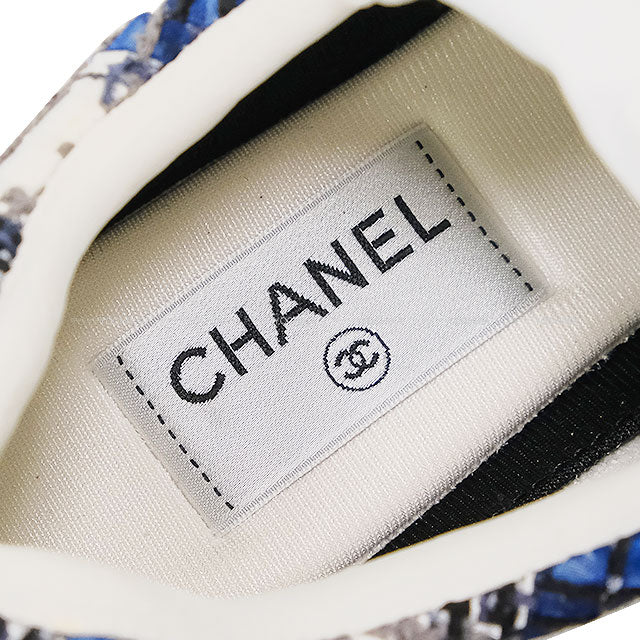 [Pre-loved] CHANEL sneakers Coco mark 24P White/Blue/Black/Gray Tweed/Suede/Calfskin #39 G38299[LIKE NEW][Authentic]