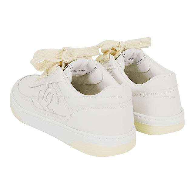CHANEL sneakers Low cut Coco mark Leather Blanc (White) Calfskin #35 G39978[BRAND NEW][Authentic]