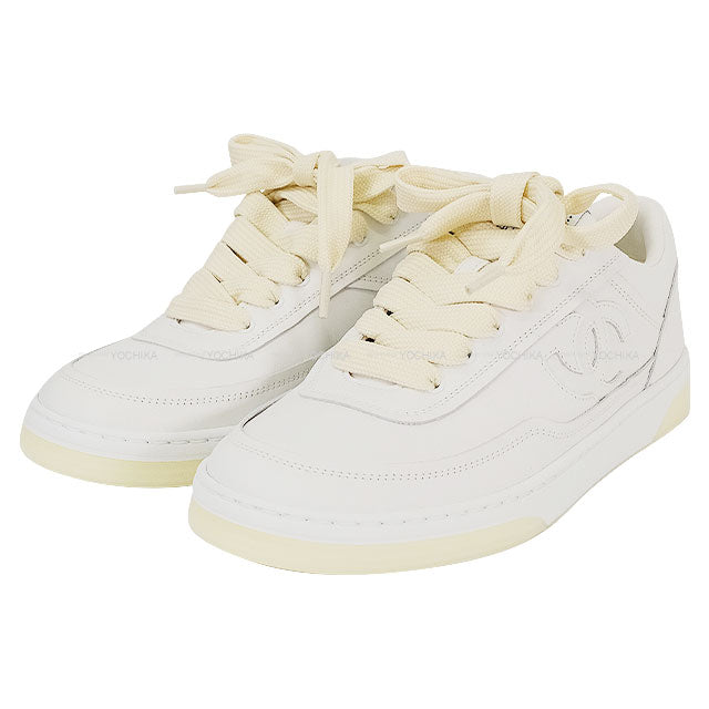 CHANEL sneakers Low cut Coco mark Leather Blanc (White) Calfskin #35 G39978[BRAND NEW][Authentic]