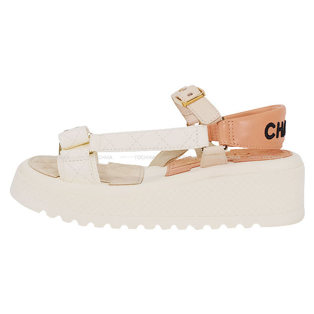 CHANEL sandals Sports Coco mark Matelasse Beige /Ivory/Blanc (White) Lambskin #35 Gold HW G38880[EXCELLENT][Authentic]