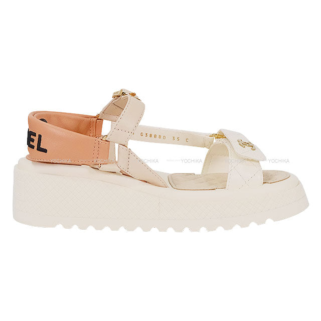 CHANEL sandals Sports Coco mark Matelasse Beige/Ivory/Blanc (White) Lambskin #35 Gold HW G38880[EXCELLENT][Authentic]