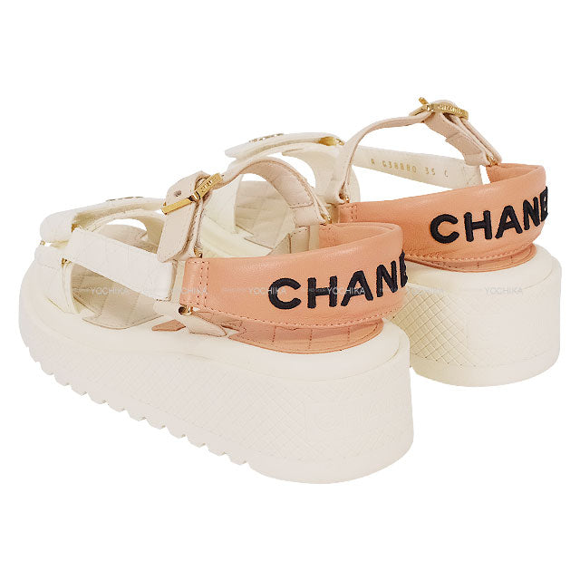CHANEL sandals Sports Coco mark Matelasse Beige/Ivory/Blanc (White) Lambskin #35 Gold HW G38880[EXCELLENT][Authentic]