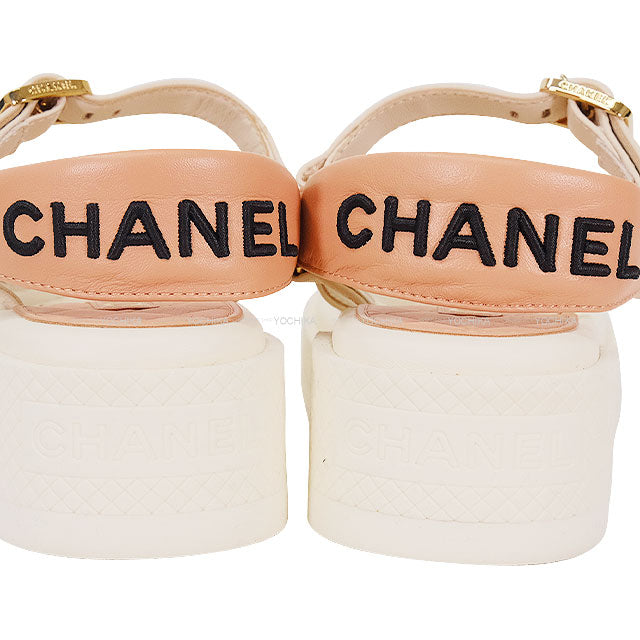 CHANEL sandals Sports Coco mark Matelasse Beige/Ivory/Blanc (White) Lambskin #35 Gold HW G38880[EXCELLENT][Authentic]