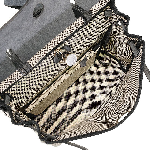 HERMES Shoulder bag HerBag Zip 31 PM Retourne Noir (Black) Ecru Toile Criss Viking/Vache Hunter Silver HW Stamp D[EXCELLENT][Authentic]