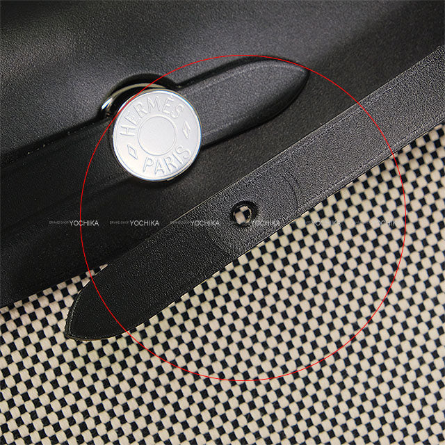 HERMES Shoulder bag HerBag Zip 31 PM Retourne Noir (Black) Ecru Toile Criss Viking/Vache Hunter Silver HW Stamp D[EXCELLENT][Authentic]