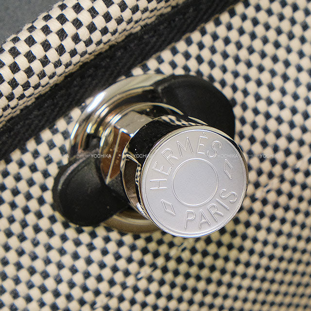 HERMES Shoulder bag HerBag Zip 31 PM Retourne Noir (Black) Ecru Toile Criss Viking/Vache Hunter Silver HW Stamp D[EXCELLENT][Authentic]