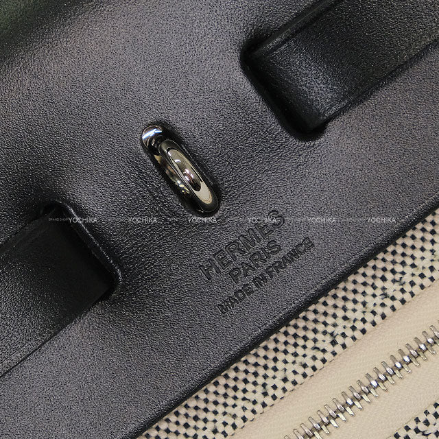 HERMES Shoulder bag HerBag Zip 31 PM Retourne Noir (Black) Ecru Toile Criss Viking/Vache Hunter Silver HW Stamp D[EXCELLENT][Authentic]