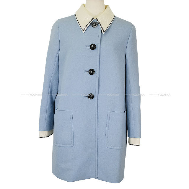 2017 Miu Miu Stainless collar coat Sequins collar Big button Blue/white/black Wool #42 MS1354[EXCELLENT][Authentic]