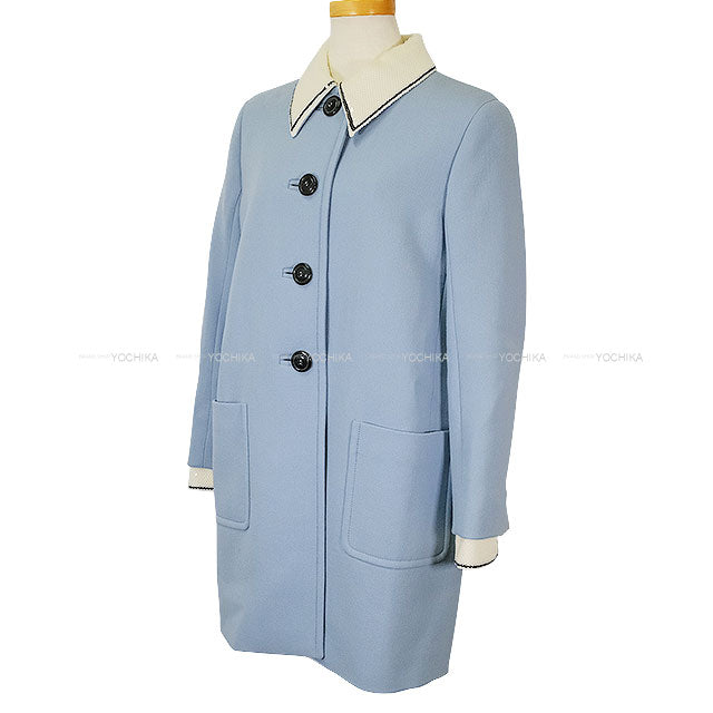 2017 Miu Miu Stainless collar coat Sequins collar Big button Blue/white/black Wool #42 MS1354[EXCELLENT][Authentic]