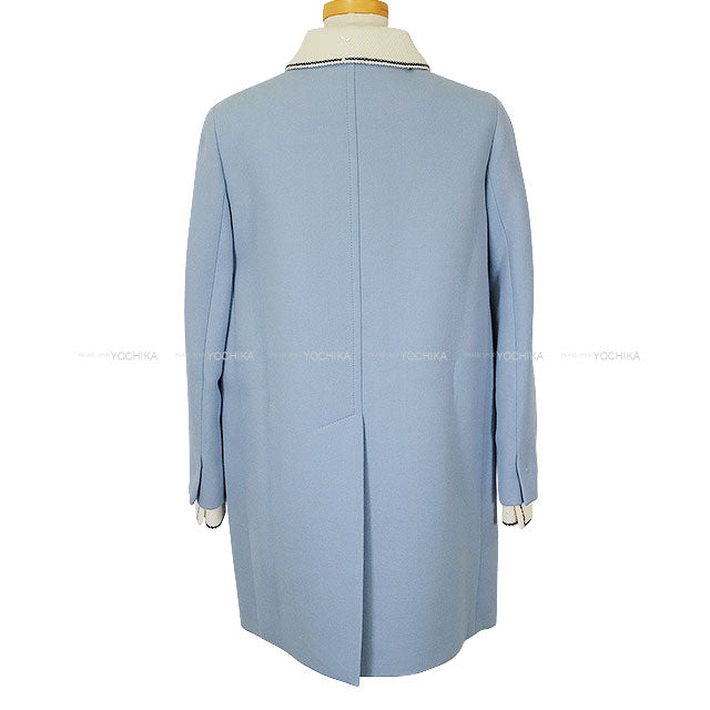 2017 Miu Miu Stainless collar coat Sequins collar Big button Blue/white/black Wool #42 MS1354[EXCELLENT][Authentic]
