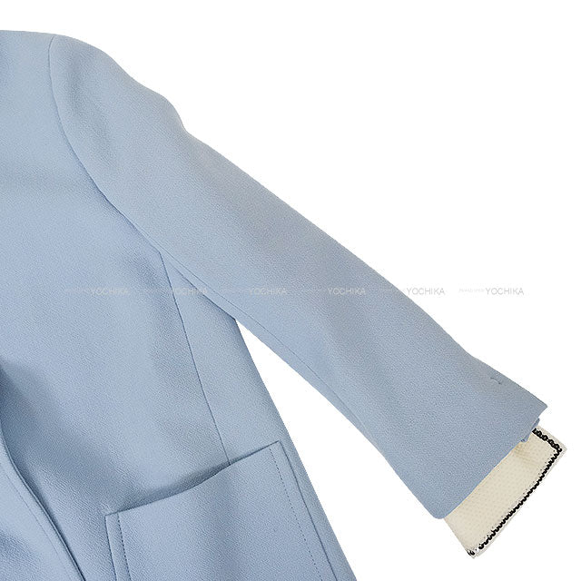 2017 Miu Miu Stainless collar coat Sequins collar Big button Blue/white/black Wool #42 MS1354[EXCELLENT][Authentic]