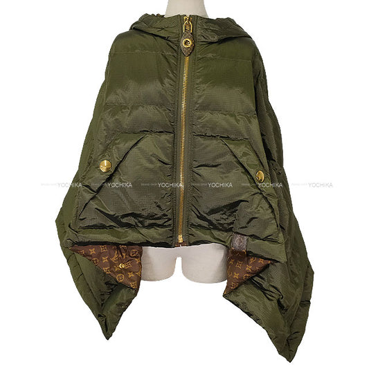 2023 AW LOUIS VUITTON Down jacket Ladies Monogram Accent Pillow Puffer Cape Poncho Coat Kaki/Brown/Noir (Black) Nyron/Polyester/Cow Leather #42 Gold HW 1ABR7I[EXCELLENT][Authentic]