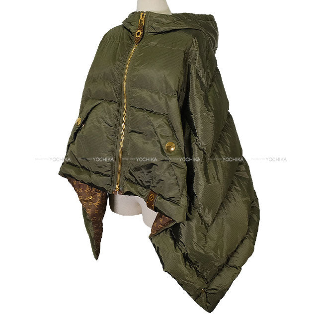 2023 AW LOUIS VUITTON Down jacket Ladies Monogram Accent Pillow Puffer Cape Poncho Coat Kaki/Brown/Noir (Black) Nyron/Polyester/Cow Leather #42 Gold HW 1ABR7I[EXCELLENT][Authentic]