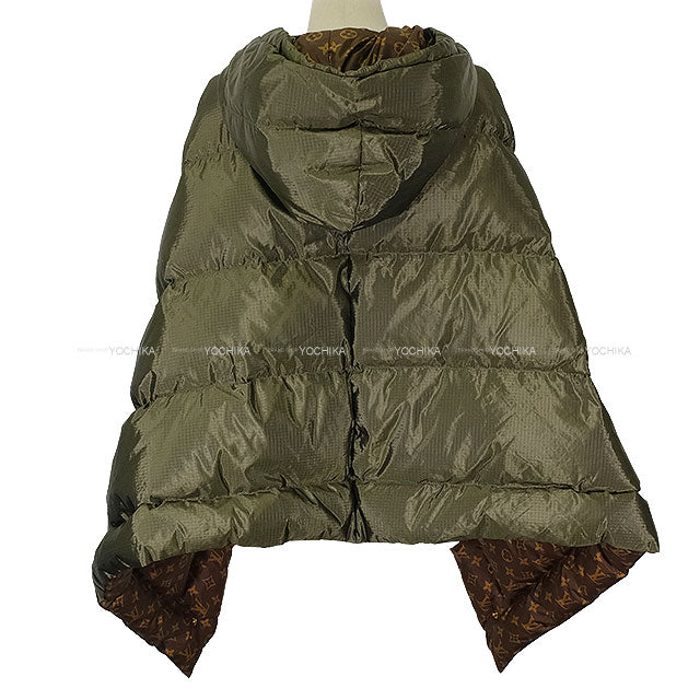2023 AW LOUIS VUITTON Down jacket Ladies Monogram Accent Pillow Puffer Cape Poncho Coat Kaki/Brown/Noir (Black) Nyron/Polyester/Cow Leather #42 Gold HW 1ABR7I[EXCELLENT][Authentic]