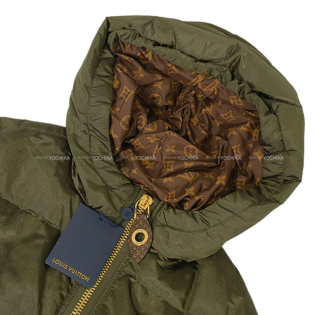 2023 AW LOUIS VUITTON Down jacket Ladies Monogram Accent Pillow Puffer Cape Poncho Coat Kaki/Brown/Noir (Black) Nyron/Polyester/Cow Leather #42 Gold HW 1ABR7I[EXCELLENT][Authentic]