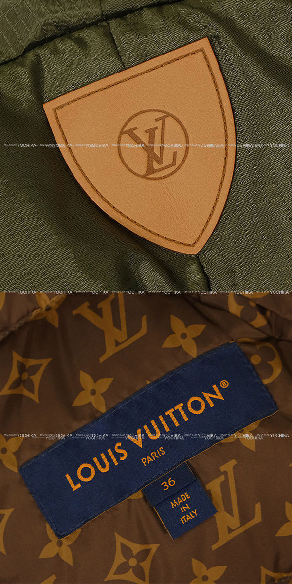 2023 AW LOUIS VUITTON Down jacket Ladies Monogram Accent Pillow Puffer Cape Poncho Coat Kaki/Brown/Noir (Black) Nyron/Polyester/Cow Leather #42 Gold HW 1ABR7I[EXCELLENT][Authentic]