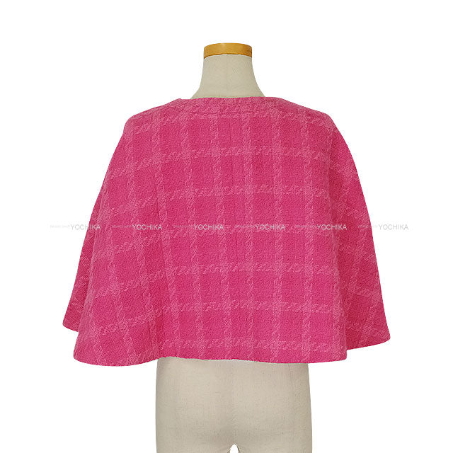 2019 AW Runway CHANEL Poncho COCO Buttons tweed check Cape Coat Magenta/Pink Wool #38 P62406[EXCELLENT][Authentic]