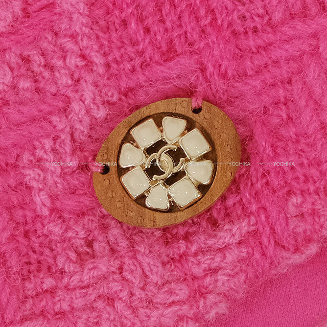 2019 AW Runway CHANEL Poncho COCO Buttons tweed check Cape Coat Magenta/Pink Wool #38 P62406[EXCELLENT][Authentic]