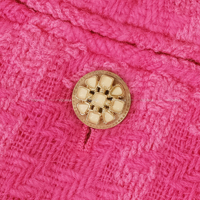 2019 AW Runway CHANEL Pants COCO Buttons tweed check Wide-Leg Pleated Magenta/Pink Wool #38 P62307[EXCELLENT][Authentic]