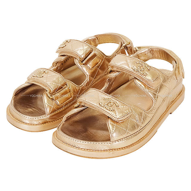 [Pre-loved] CHANEL sandals Chain COCO Mark Matelasse Sport Bronze (Gold) #36C G35927[LIKE NEW][Authentic]