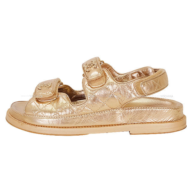 [Pre-loved] CHANEL sandals Chain COCO Mark Matelasse Sport Bronze (Gold) #36C G35927[LIKE NEW][Authentic]