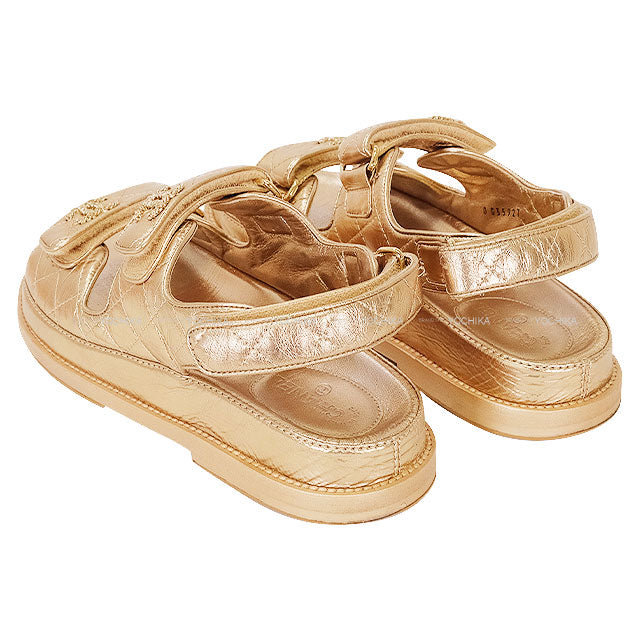 [Pre-loved] CHANEL sandals Chain COCO Mark Matelasse Sport Bronze (Gold) #36C G35927[LIKE NEW][Authentic]