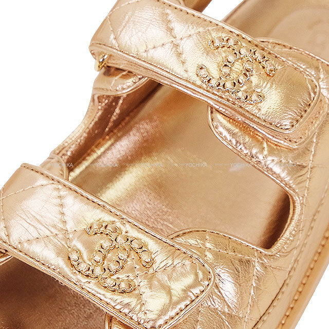 [Pre-loved] CHANEL sandals Chain COCO Mark Matelasse Sport Bronze (Gold) #36C G35927[LIKE NEW][Authentic]