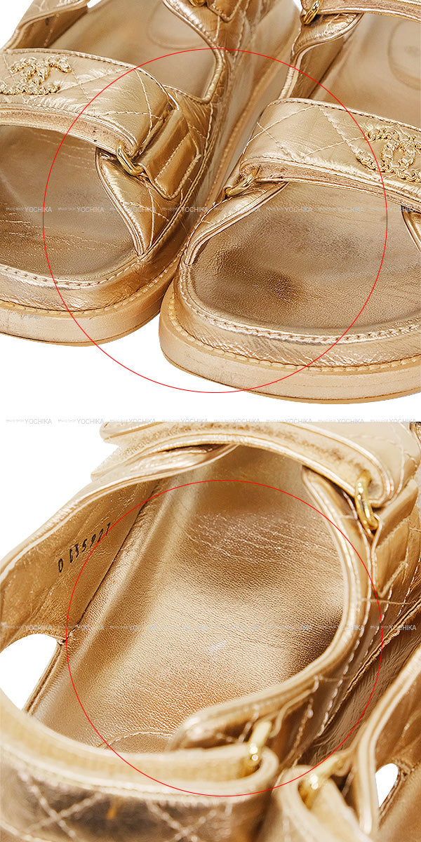 [Pre-loved] CHANEL sandals Chain COCO Mark Matelasse Sport Bronze (Gold) #36C G35927[LIKE NEW][Authentic]