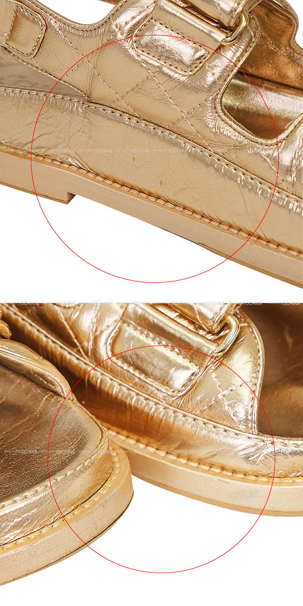 [Pre-loved] CHANEL sandals Chain COCO Mark Matelasse Sport Bronze (Gold) #36C G35927[LIKE NEW][Authentic]