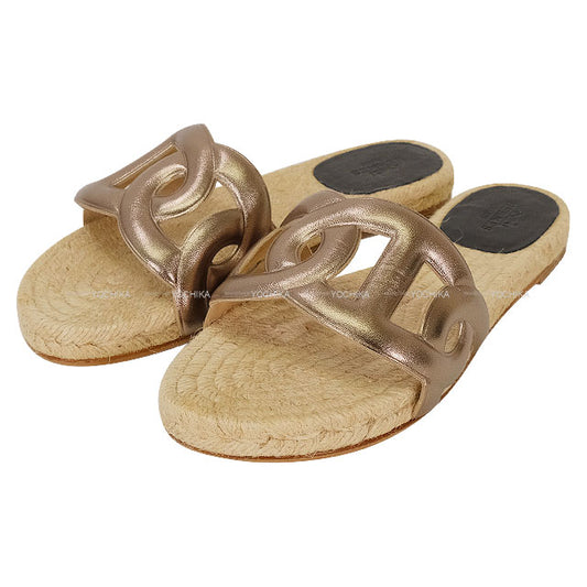 [Pre-loved] HERMES sandals Espadrille Famosa Chaine d’Ancre (Old) Dore (Metallic Gold) Nappa Leather #35[LIKE NEW][Authentic]