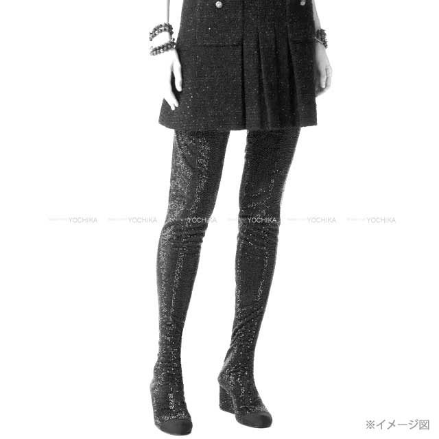 2024-2025 Metiers d'Art Collection CHANEL boots Matelasse Thigh-High Stretch Heel Coco mark Noir (Black) Velvet/Lambskin #37C Champagne Gold HW G46564[BRAND NEW][Authentic]