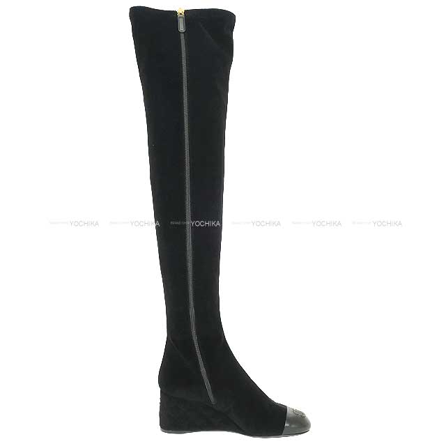2024-2025 Metiers d'Art Collection CHANEL boots Matelasse Thigh-High Stretch Heel Coco mark Noir (Black) Velvet/Lambskin #37C Champagne Gold HW G46564[BRAND NEW][Authentic]