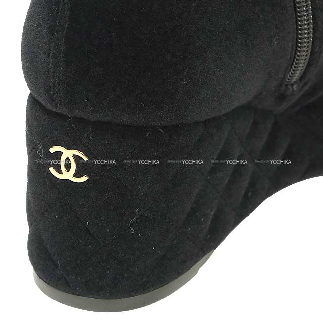 2024-2025 Metiers d'Art Collection CHANEL boots Matelasse Thigh-High Stretch Heel Coco mark Noir (Black) Velvet/Lambskin #37C Champagne Gold HW G46564[BRAND NEW][Authentic]