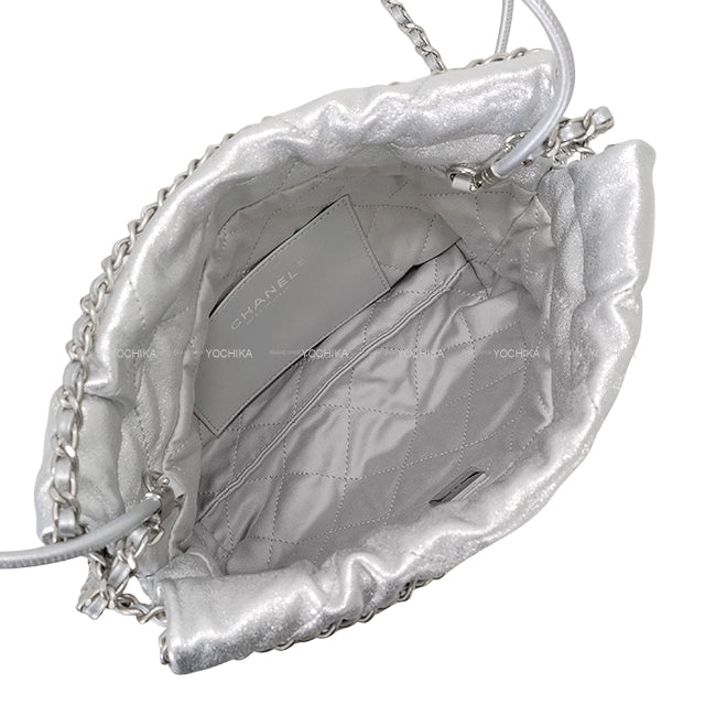 2025 CHANEL Handbag CHANEL 22 Mini Matelasse hobo with medal charm Silver Metallic Lambskin Antique Silver HW AS3980[BRAND NEW][Authentic]