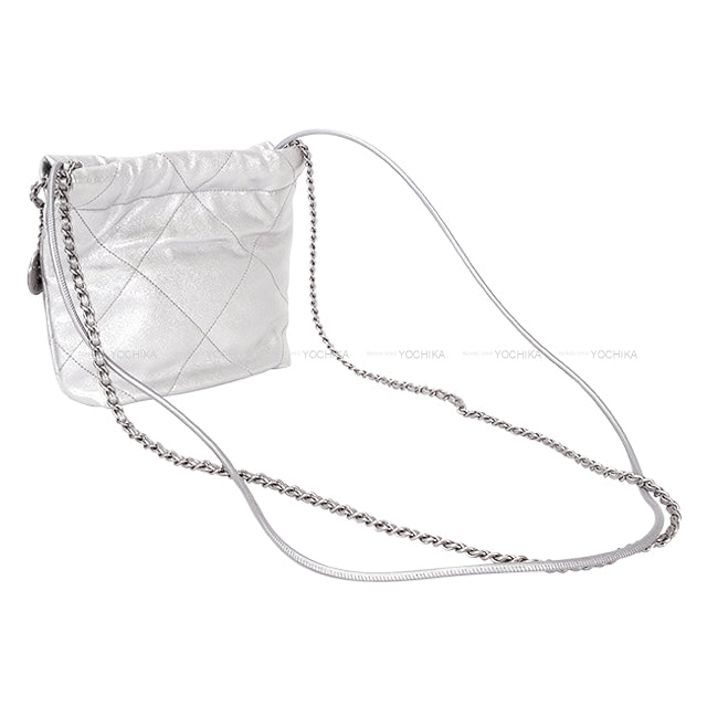 2025 CHANEL Handbag CHANEL 22 Mini Matelasse hobo with medal charm Silver Metallic Lambskin Antique Silver HW AS3980[BRAND NEW][Authentic]