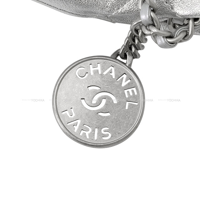 2025 CHANEL Handbag CHANEL 22 Mini Matelasse hobo with medal charm Silver Metallic Lambskin Antique Silver HW AS3980[BRAND NEW][Authentic]