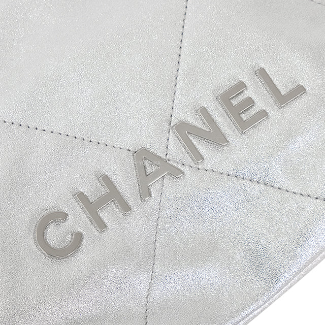 2025 CHANEL Handbag CHANEL 22 Mini Matelasse hobo with medal charm Silver Metallic Lambskin Antique Silver HW AS3980[BRAND NEW][Authentic]