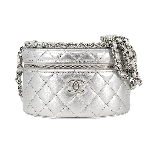 2025 New CHANEL Shoulder bag Vanity Matelasse Coco mark Chain Handle Silver Metallic Lambskin Silver HW AS5335[BRAND NEW][Authentic]