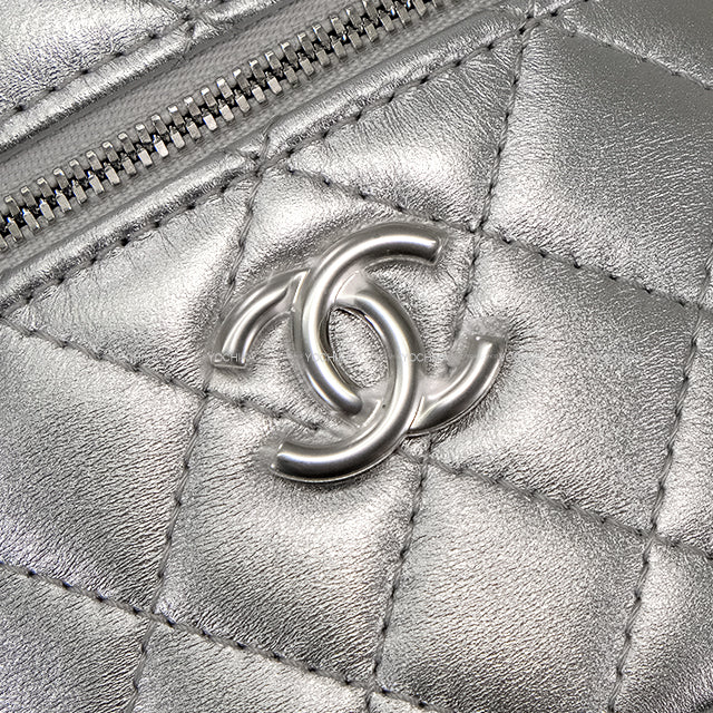 2025 New CHANEL Shoulder bag Vanity Matelasse Coco mark Chain Handle Silver Metallic Lambskin Silver HW AS5335[BRAND NEW][Authentic]