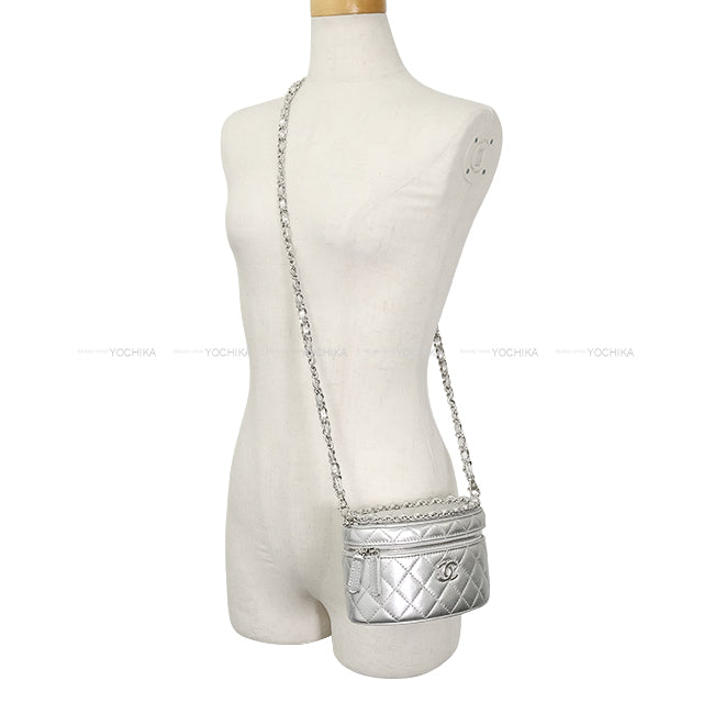 2025 New CHANEL Shoulder bag Vanity Matelasse Coco mark Chain Handle Silver Metallic Lambskin Silver HW AS5335[BRAND NEW][Authentic]