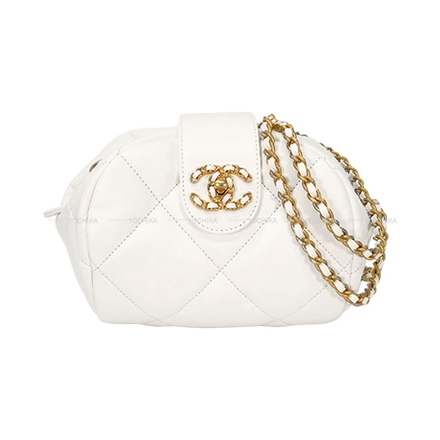 2024-2025 Metiers d'Art Collection CHANEL Shoulder bag Matelasse Cuff Bag Chain Coco mark Blanc (White) Shiny Lambskin Antique Gold HW AS5602[BRAND NEW][Authentic]
