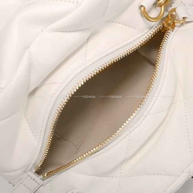 2024-2025 Metiers d'Art Collection CHANEL Shoulder bag Matelasse Cuff Bag Chain Coco mark Blanc (White) Shiny Lambskin Antique Gold HW AS5602[BRAND NEW][Authentic]