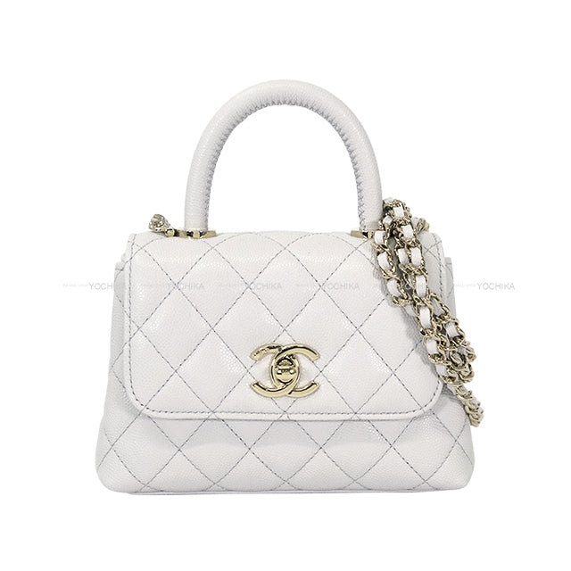 CHANEL Shoulder bag COCO Handle Mini Matelasse Light gray Graind Calf(Caviarskin) Champagne Gold HW AP4244[BRAND NEW][Authentic]