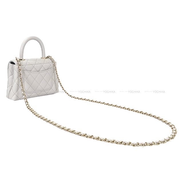 CHANEL Shoulder bag COCO Handle Mini Matelasse Light gray Graind Calf(Caviarskin) Champagne Gold HW AP4244[BRAND NEW][Authentic]