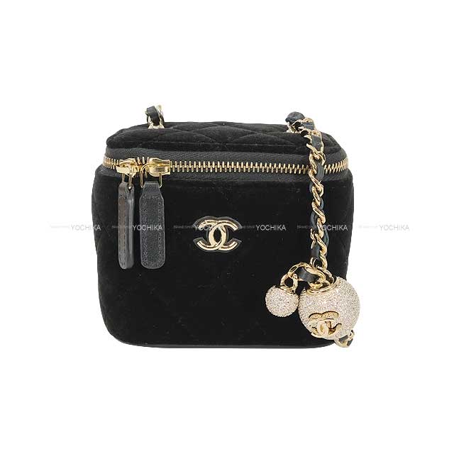 2024-2025 Metiers d'Art Collection CHANEL Shoulder bag Small Vanity Case Matelasse Coco Mark Crystal Ball Adjuster Noir (Black) Velvet Strass Champagne Gold HW AP1447[BRAND NEW][Authentic]
