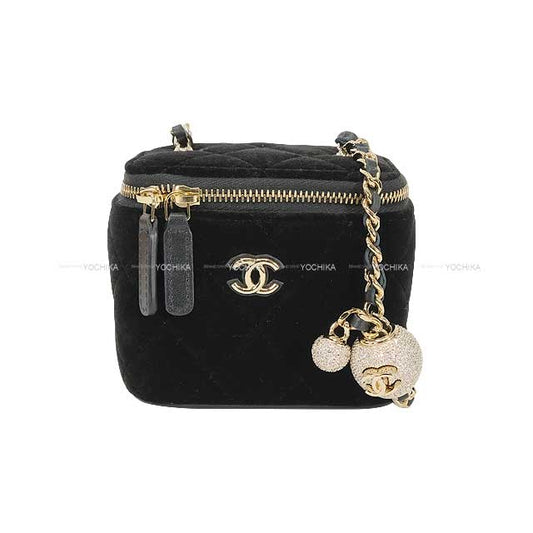 2024-2025 Metiers d'Art Collection CHANEL Shoulder bag Small Vanity Case Matelasse Coco Mark Crystal Ball Adjuster Noir (Black) Velvet Strass Champagne Gold HW AP1447[BRAND NEW][Authentic]