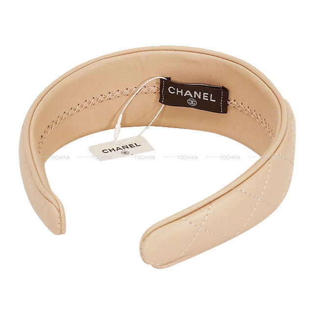 2024AW CHANEL hair accessories Matelasse Logo Headband Hairband Beige Lambskin AA9761[BRAND NEW][Authentic]