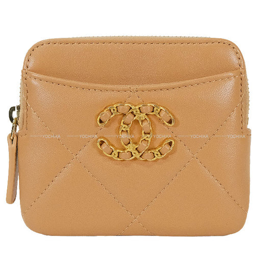 CHANEL change purse Chanel 19 Zipper Chain Coco Mark Beige Lambskin Gold HW AP2086[BRAND NEW][Authentic]